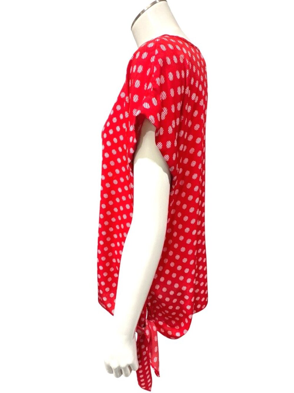 Chicos Size 1 Red White Polka Dot Blouse Relaxed Fit Tie Front Spring